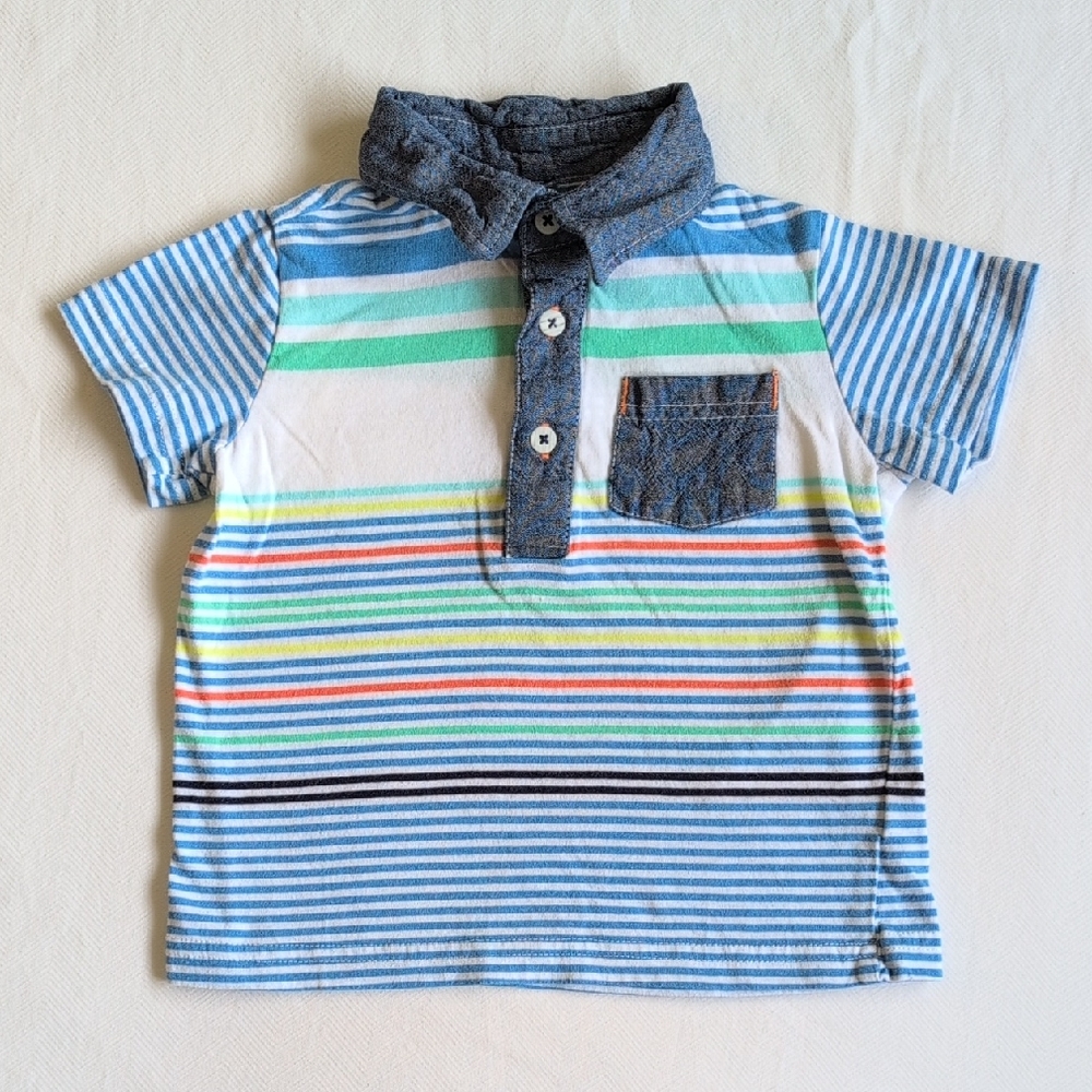 first impressions colorful striped polo t-shirt with denim 12 months baby boy